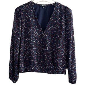 Madewell Navy Sugar Dot Lyric Faux Wrap Top SIZE-SMALL